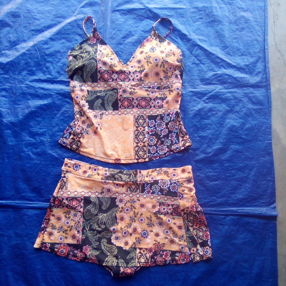 New ! 3 Pc Swimsuit Black Satin Fabric